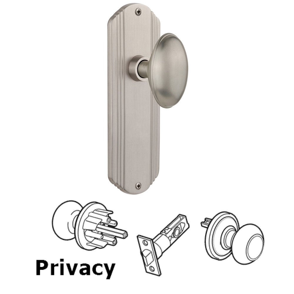 Complete Privacy Set Without Keyhole - Deco Plate with Homestead Knob in Satin Nickel