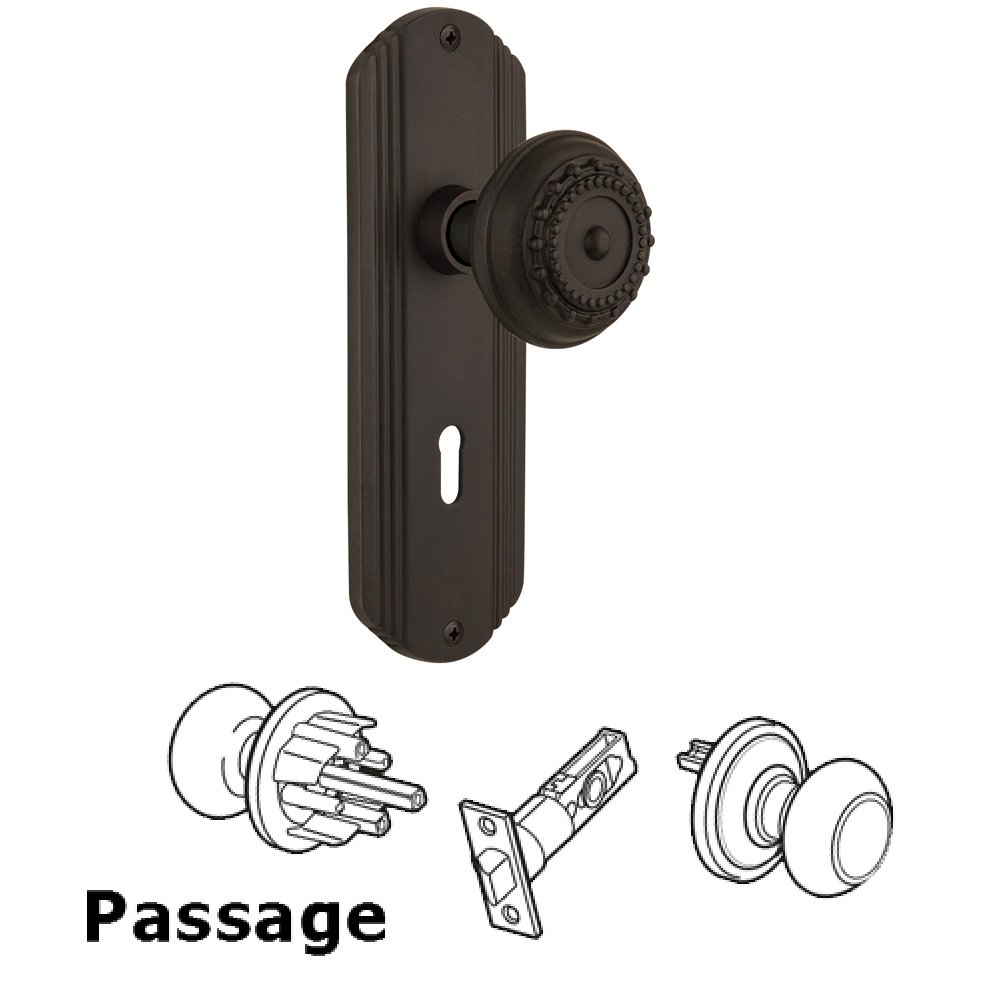 Complete Passage Set With Keyhole - Deco Plate with Meadows Knob in Oil Rubbed Bronze