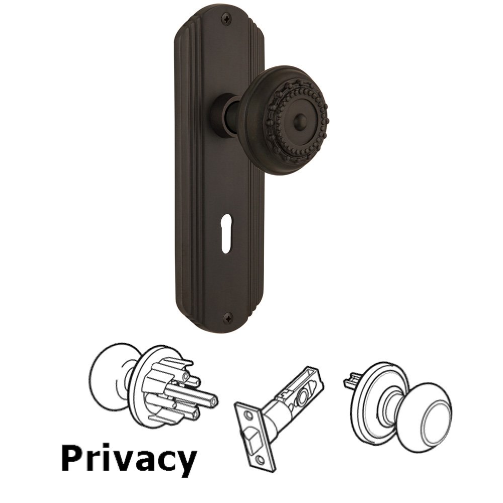 Privacy Deco Plate with Keyhole and Meadows Door Knob in Oil-Rubbed Bronze