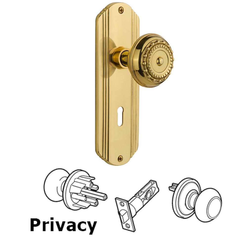 Privacy Deco Plate with Keyhole and Meadows Door Knob in Unlacquered Brass