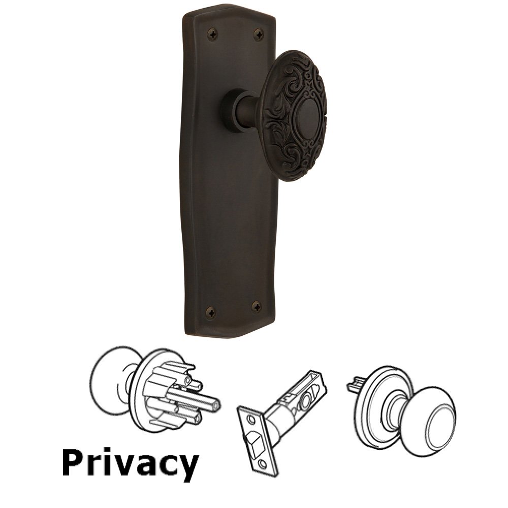 Complete Privacy Set Without Keyhole - Prairie Plate with Victorian Knob in Oil Rubbed Bronze