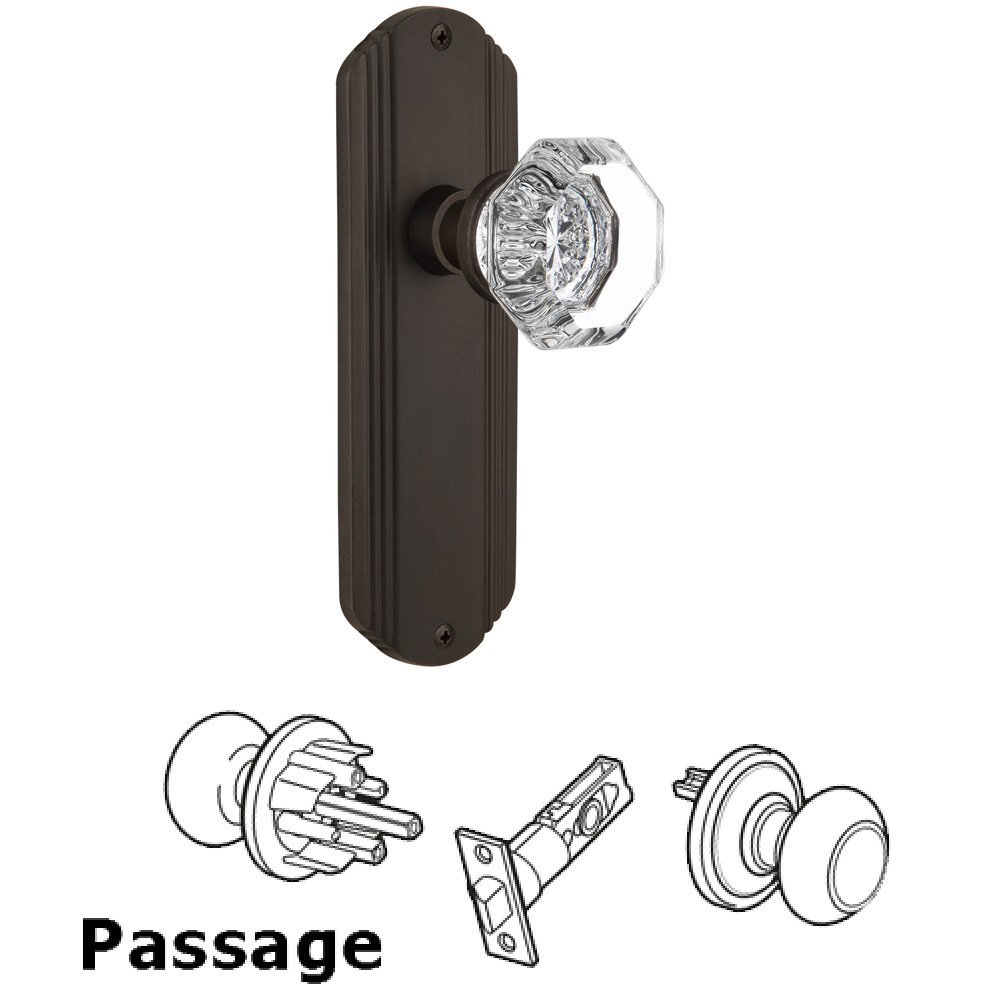 Complete Passage Set Without Keyhole - Deco Plate with Waldorf Knob in Oil Rubbed Bronze