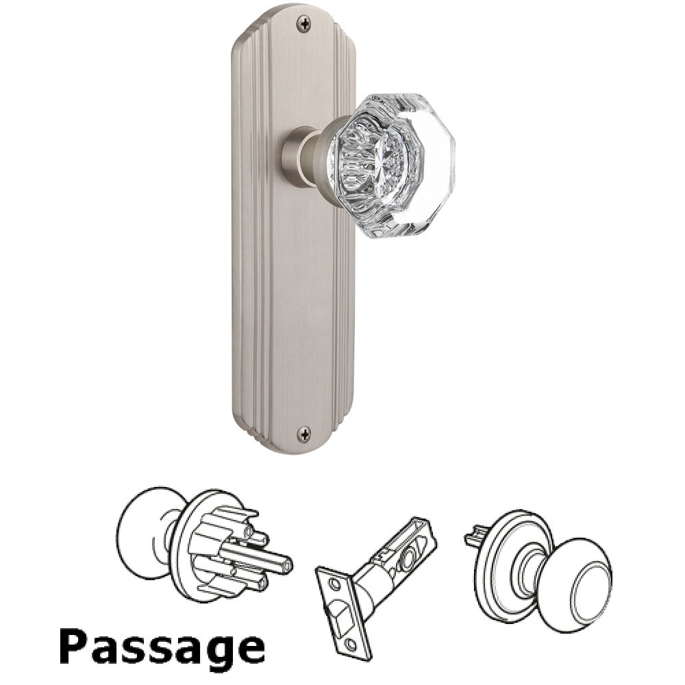Complete Passage Set Without Keyhole - Deco Plate with Waldorf Knob in Satin Nickel