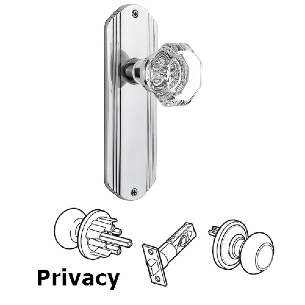 Privacy Deco Plate with Waldorf Door Knob in Bright Chrome