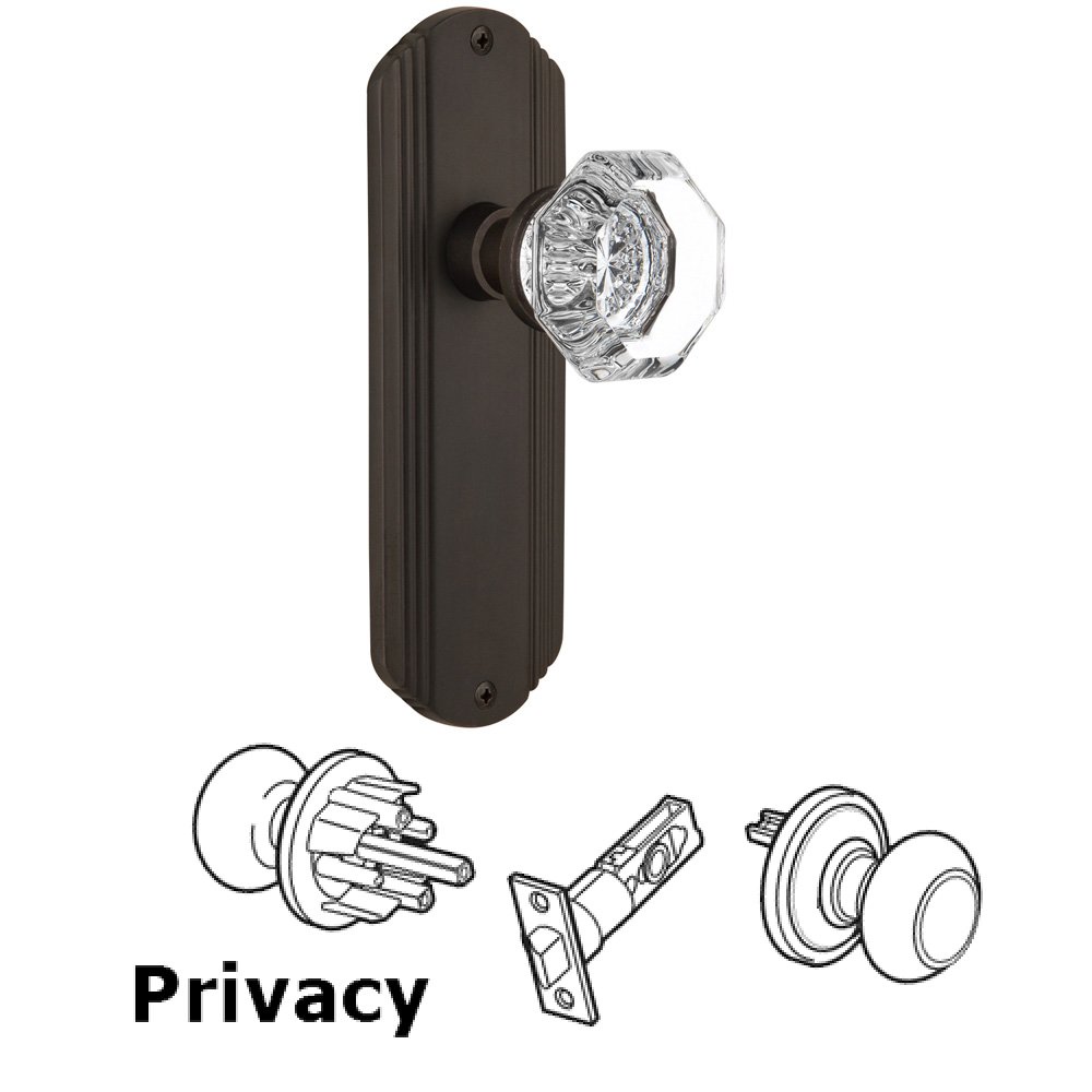 Complete Privacy Set Without Keyhole - Deco Plate with Waldorf Knob in Oil Rubbed Bronze