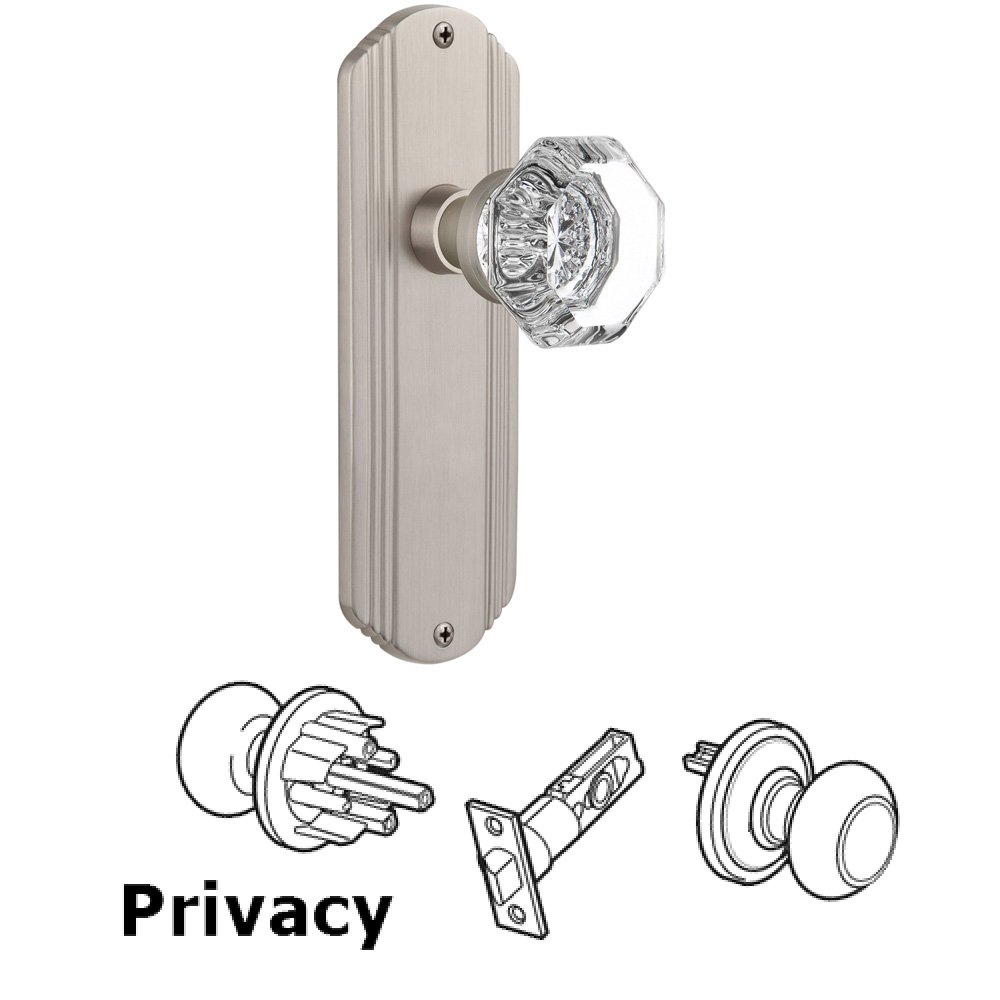 Complete Privacy Set Without Keyhole - Deco Plate with Waldorf Knob in Satin Nickel