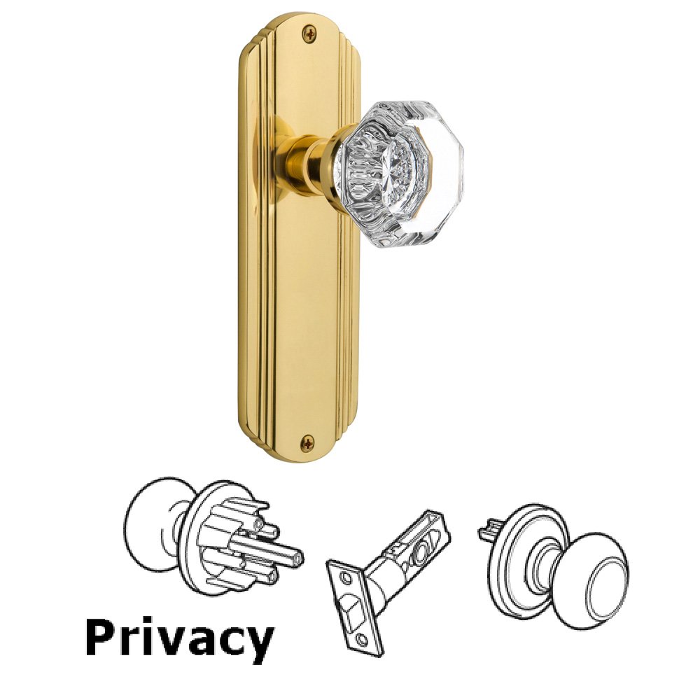 Privacy Deco Plate with Waldorf Door Knob in Unlacquered Brass