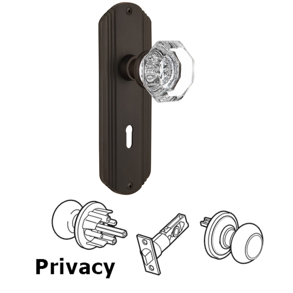 Complete Privacy Set With Keyhole - Deco Plate with Waldorf Knob in Oil Rubbed Bronze