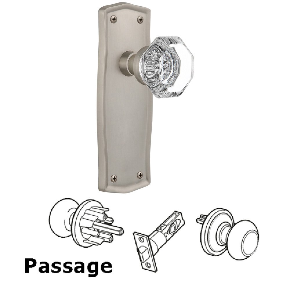 Complete Passage Set Without Keyhole - Prairie Plate with Waldorf Knob in Satin Nickel
