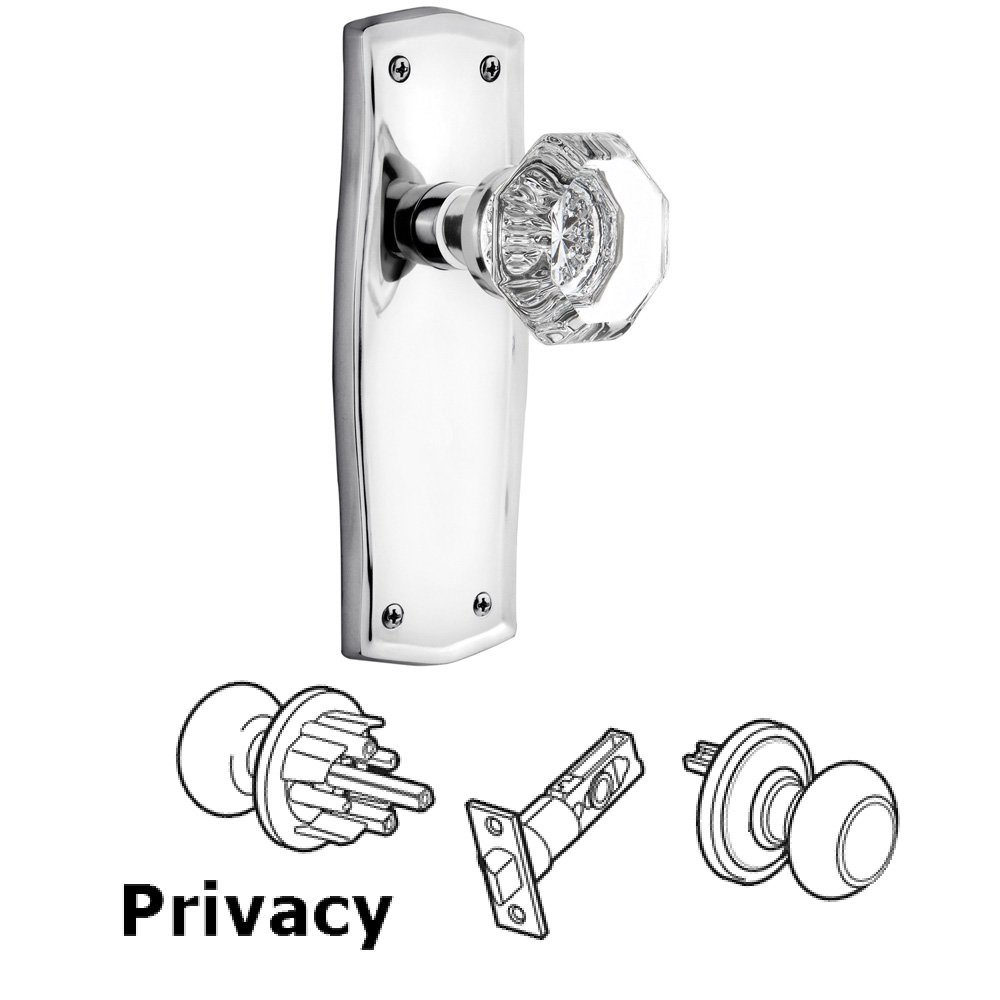 Complete Privacy Set Without Keyhole - Prairie Plate with Waldorf Knob in Bright Chrome