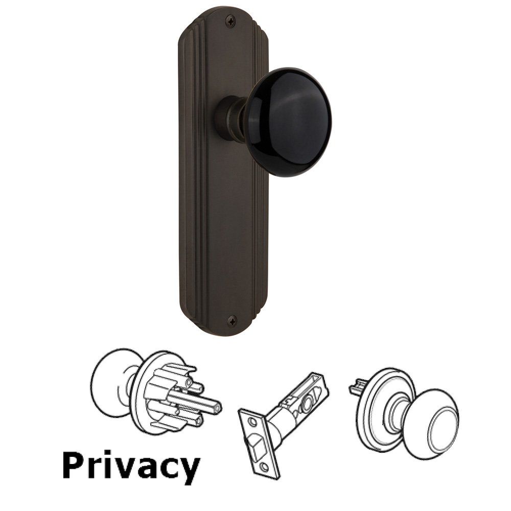 Privacy Deco Plate with Black Porcelain Door Knob in Oil-Rubbed Bronze