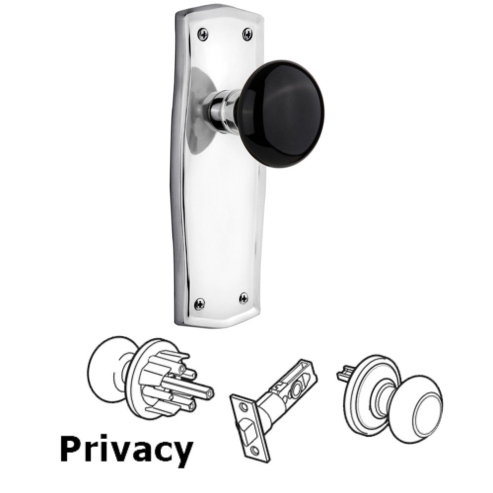 Privacy Prairie Plate with Black Porcelain Door Knob in Bright Chrome