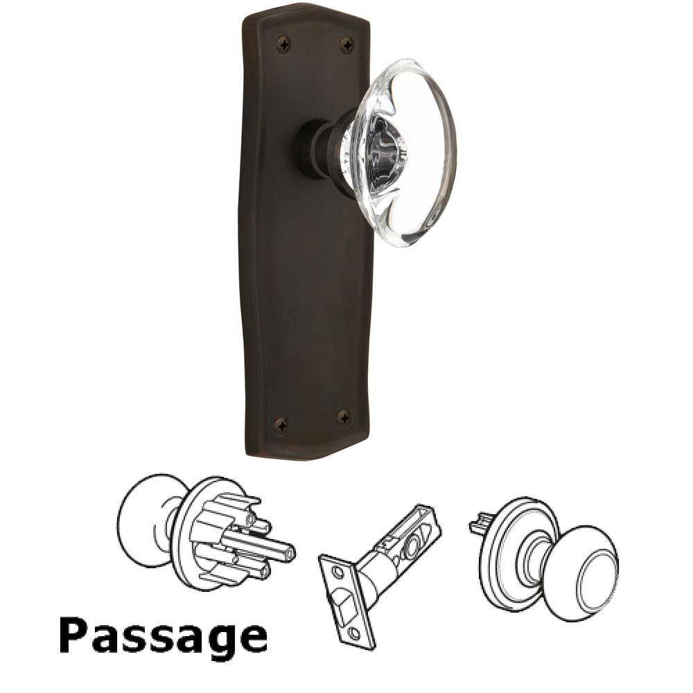 Passage Prairie Plate with Oval Clear Crystal Glass Door Knob in Oil-Rubbed Bronze