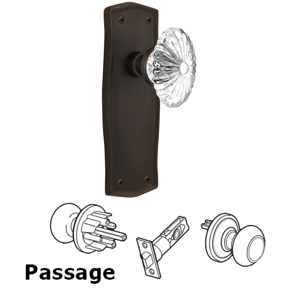 Passage Prairie Plate with Oval Fluted Crystal Glass Door Knob in Oil-Rubbed Bronze