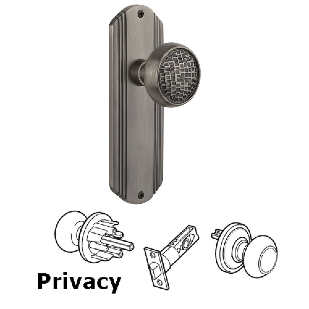 Complete Privacy Set Without Keyhole - Deco Plate with Craftsman Knob in Antique Pewter