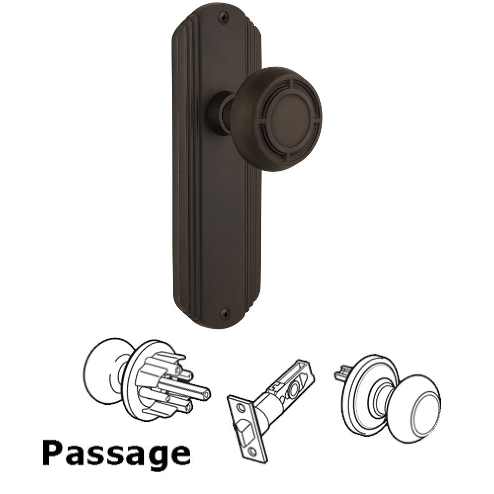 Complete Passage Set Without Keyhole - Deco Plate with Mission Knob in Oil Rubbed Bronze