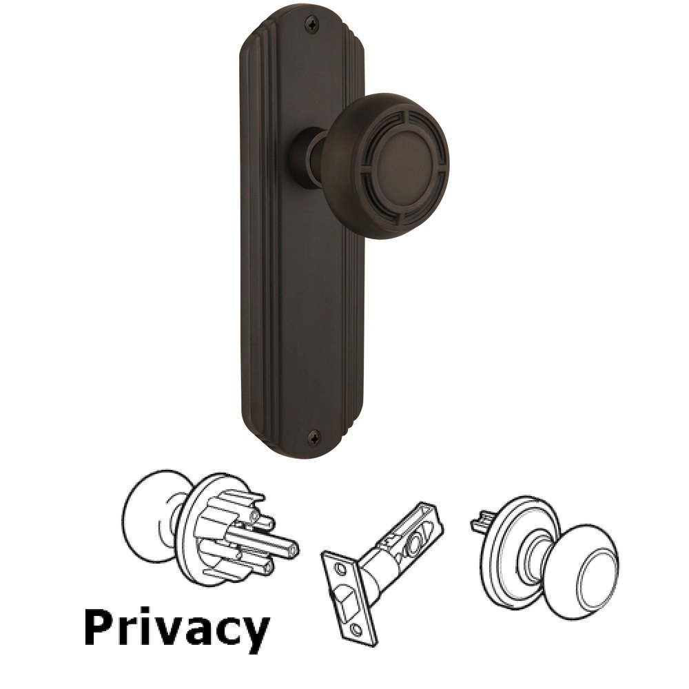 Privacy Deco Plate with Mission Door Knob in Oil-Rubbed Bronze