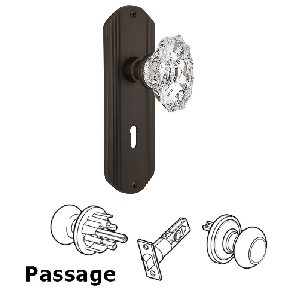 Complete Passage Set With Keyhole - Deco Plate with Chateau Knob in Oil Rubbed Bronze