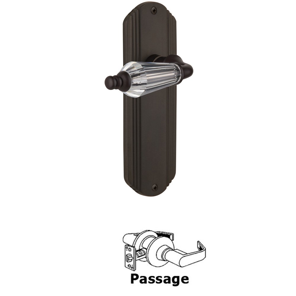 Complete Passage Set Without Keyhole - Deco Plate with Parlor Lever in Oil Rubbed Bronze