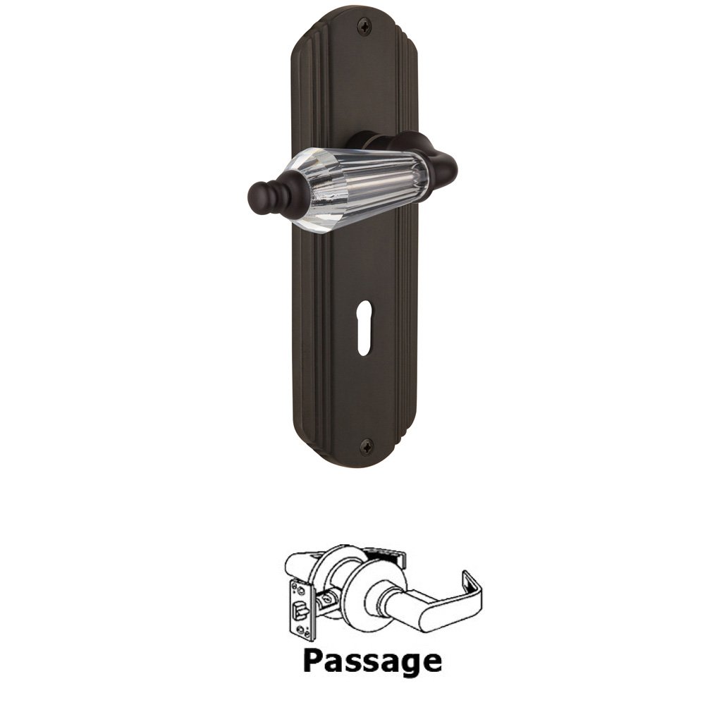 Complete Passage Set With Keyhole - Deco Plate with Parlor Lever in Oil Rubbed Bronze