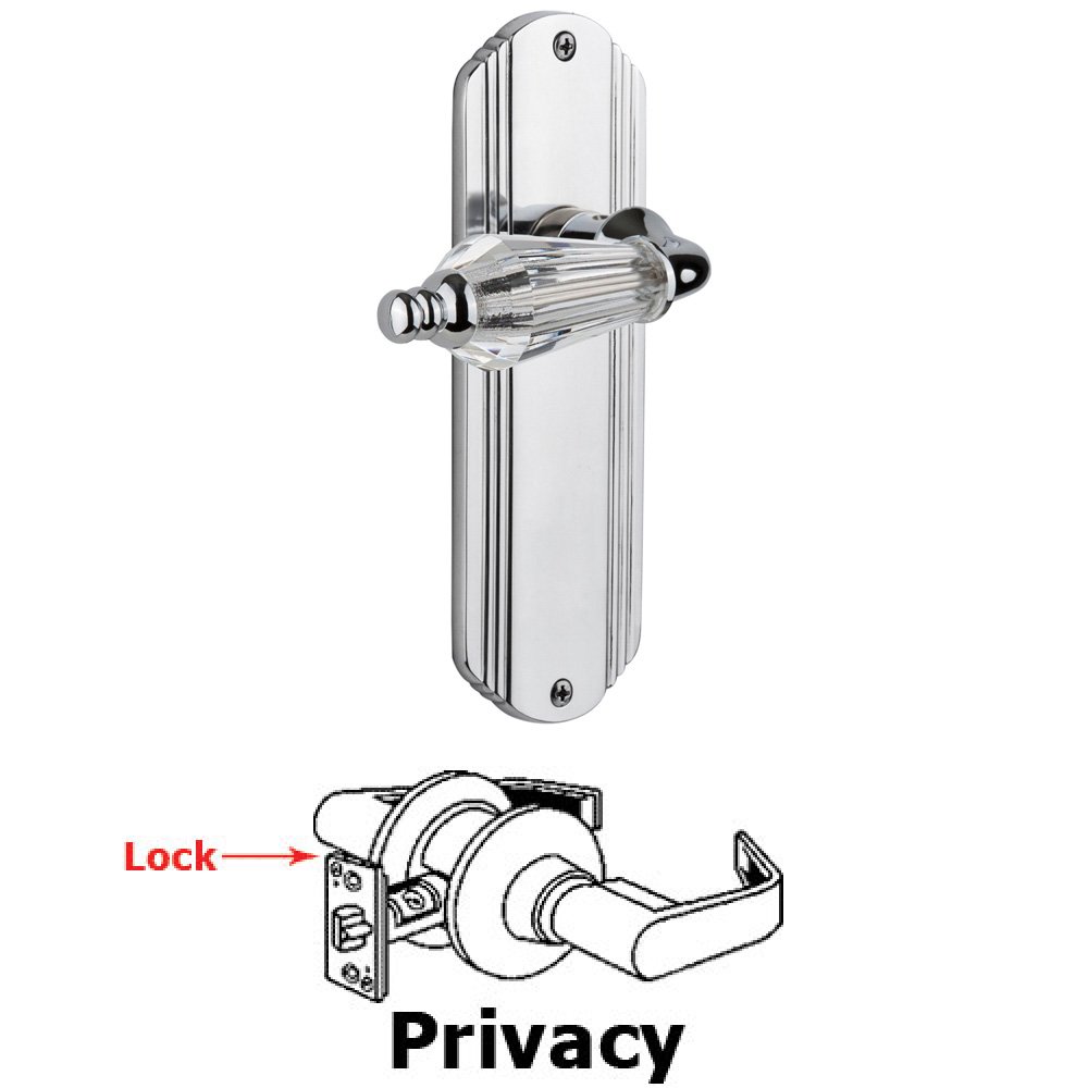 Complete Privacy Set Without Keyhole - Deco Plate with Parlor Lever in Bright Chrome