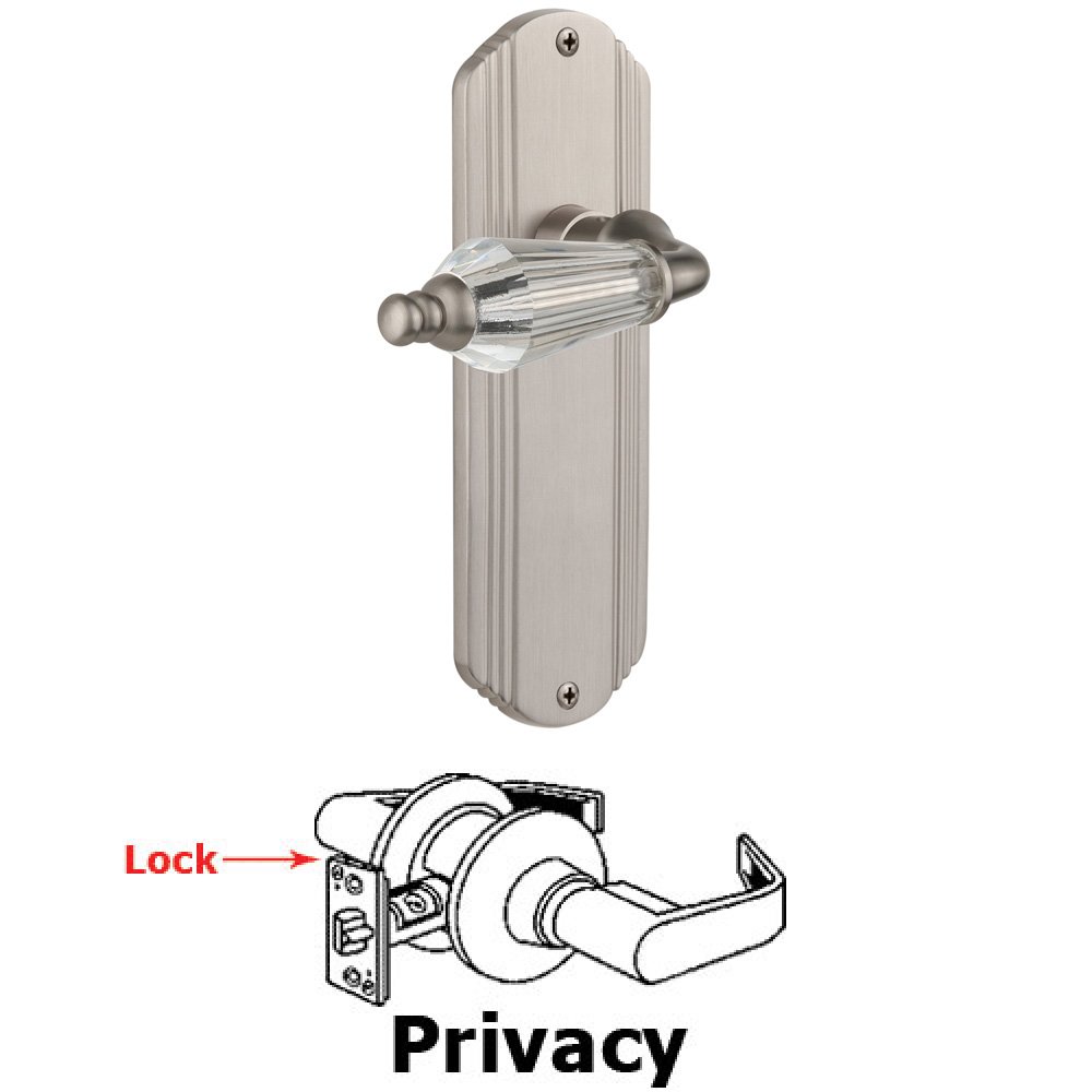 Complete Privacy Set Without Keyhole - Deco Plate with Parlor Lever in Satin Nickel