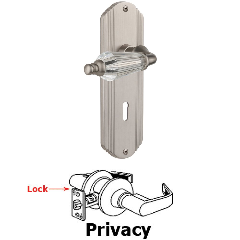 Complete Privacy Set With Keyhole - Deco Plate with Parlor Lever in Satin Nickel