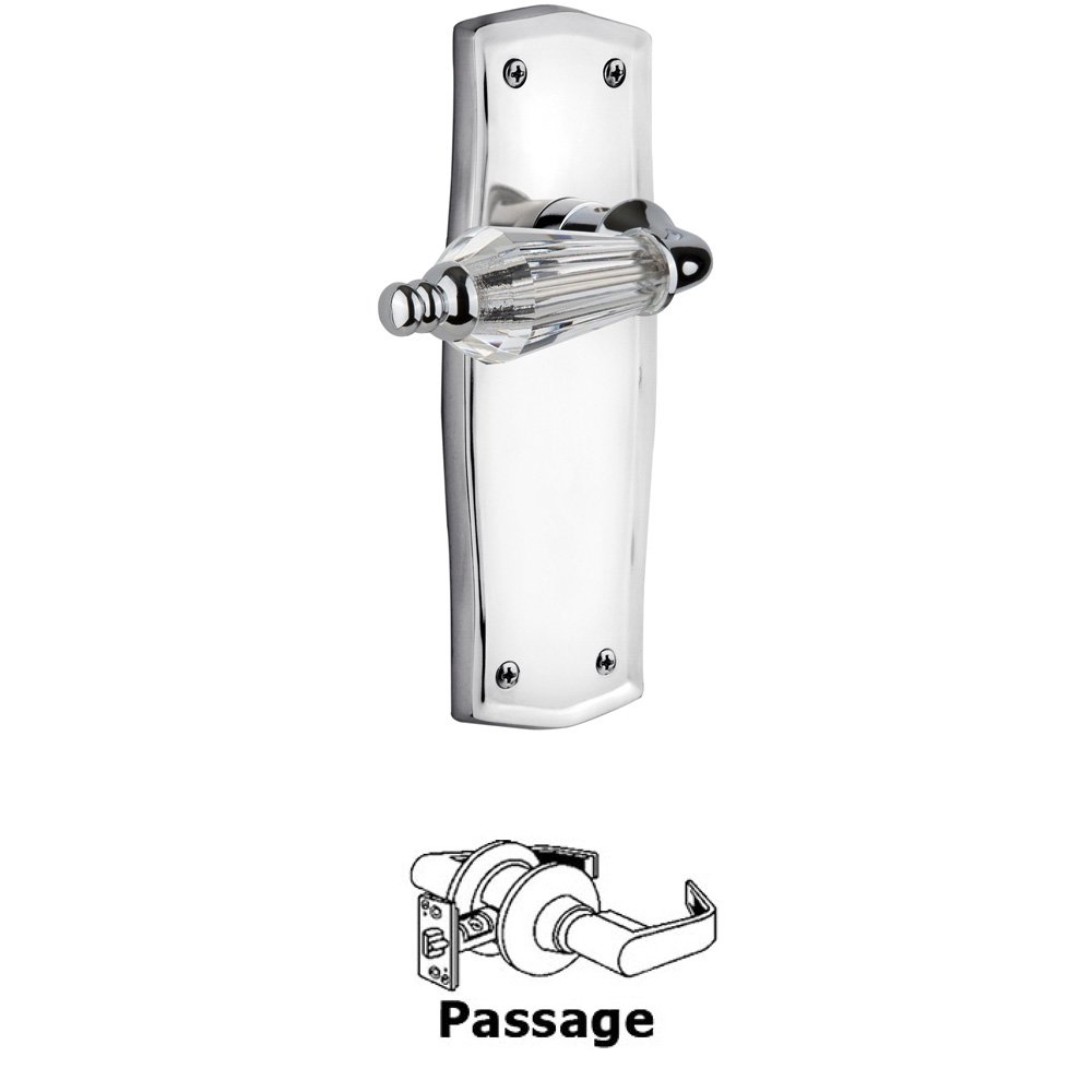 Complete Passage Set Without Keyhole - Prairie Plate with Parlor Lever in Bright Chrome