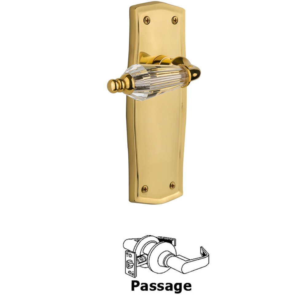 Complete Passage Set Without Keyhole - Prairie Plate with Parlor Lever in Unlacquered Brass