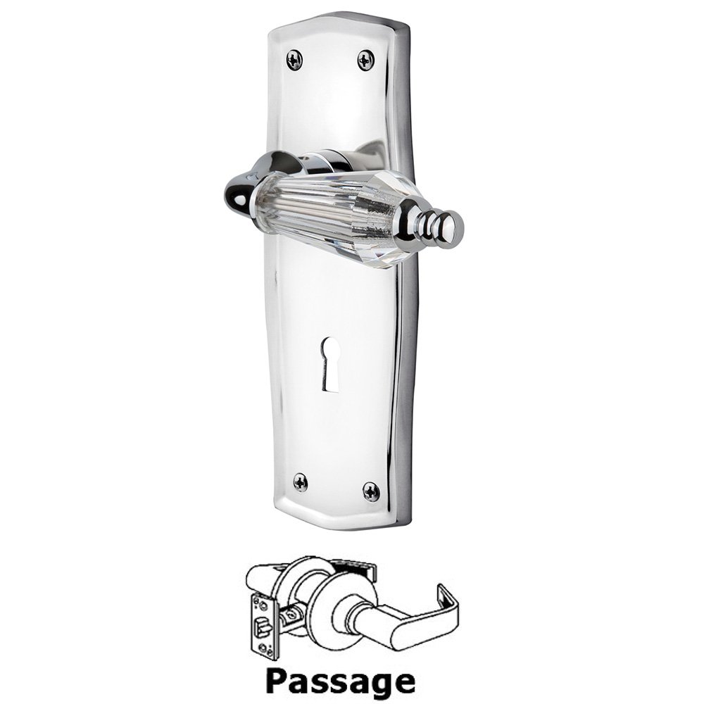 Complete Passage Set With Keyhole - Prairie Plate with Parlor Lever in Bright Chrome