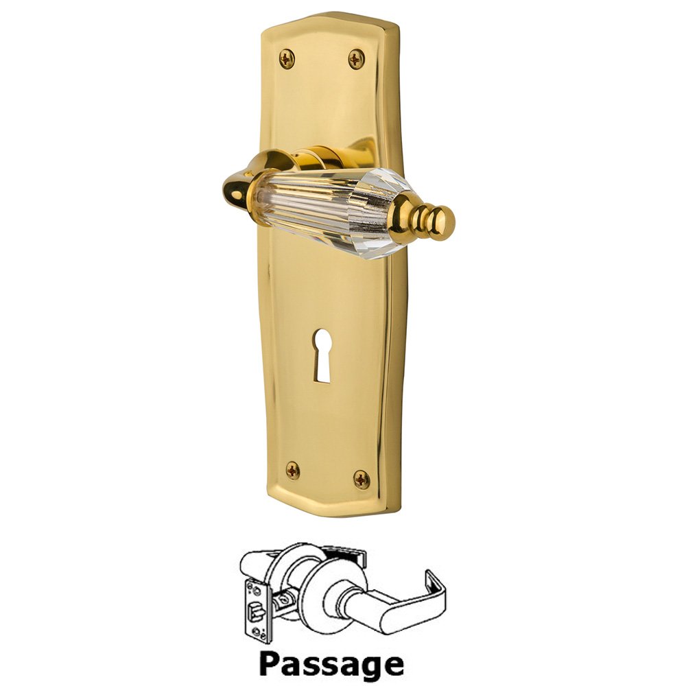 Complete Passage Set With Keyhole - Prairie Plate with Parlor Lever in Unlacquered Brass