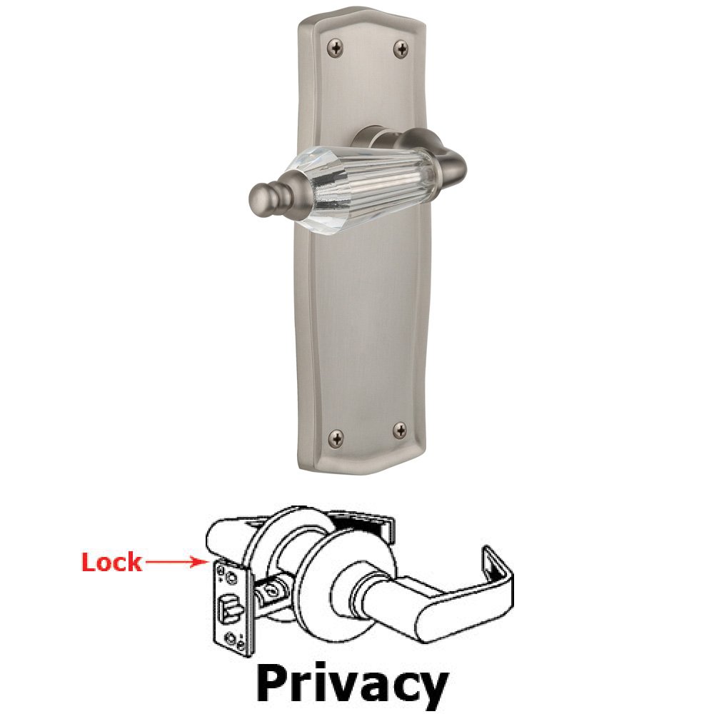Complete Privacy Set Without Keyhole - Prairie Plate with Parlor Lever in Satin Nickel