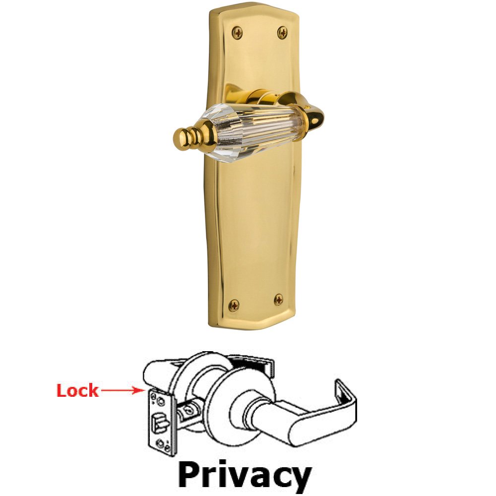 Complete Privacy Set Without Keyhole - Prairie Plate with Parlor Lever in Unlacquered Brass