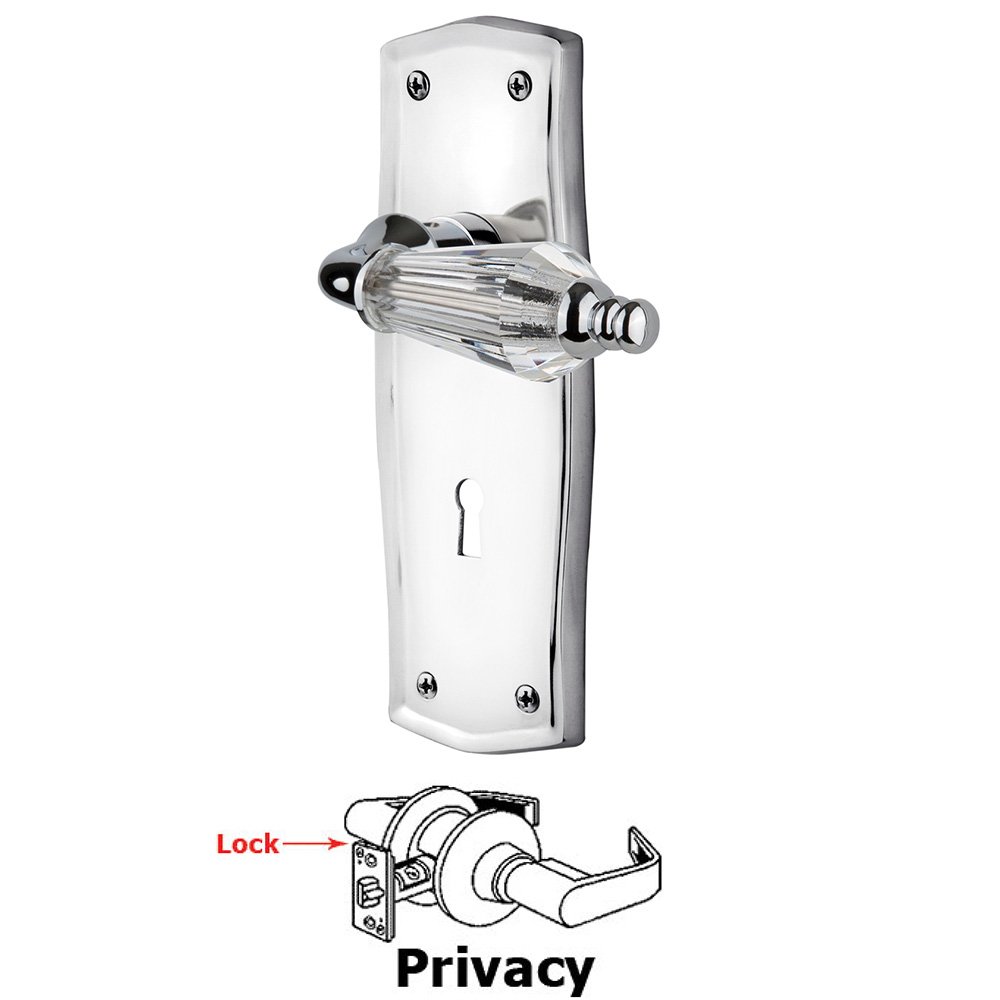 Complete Privacy Set With Keyhole - Prairie Plate with Parlor Lever in Bright Chrome