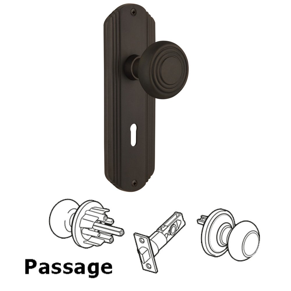 Passage Deco Plate with Keyhole and Deco Door Knob in Oil-Rubbed Bronze