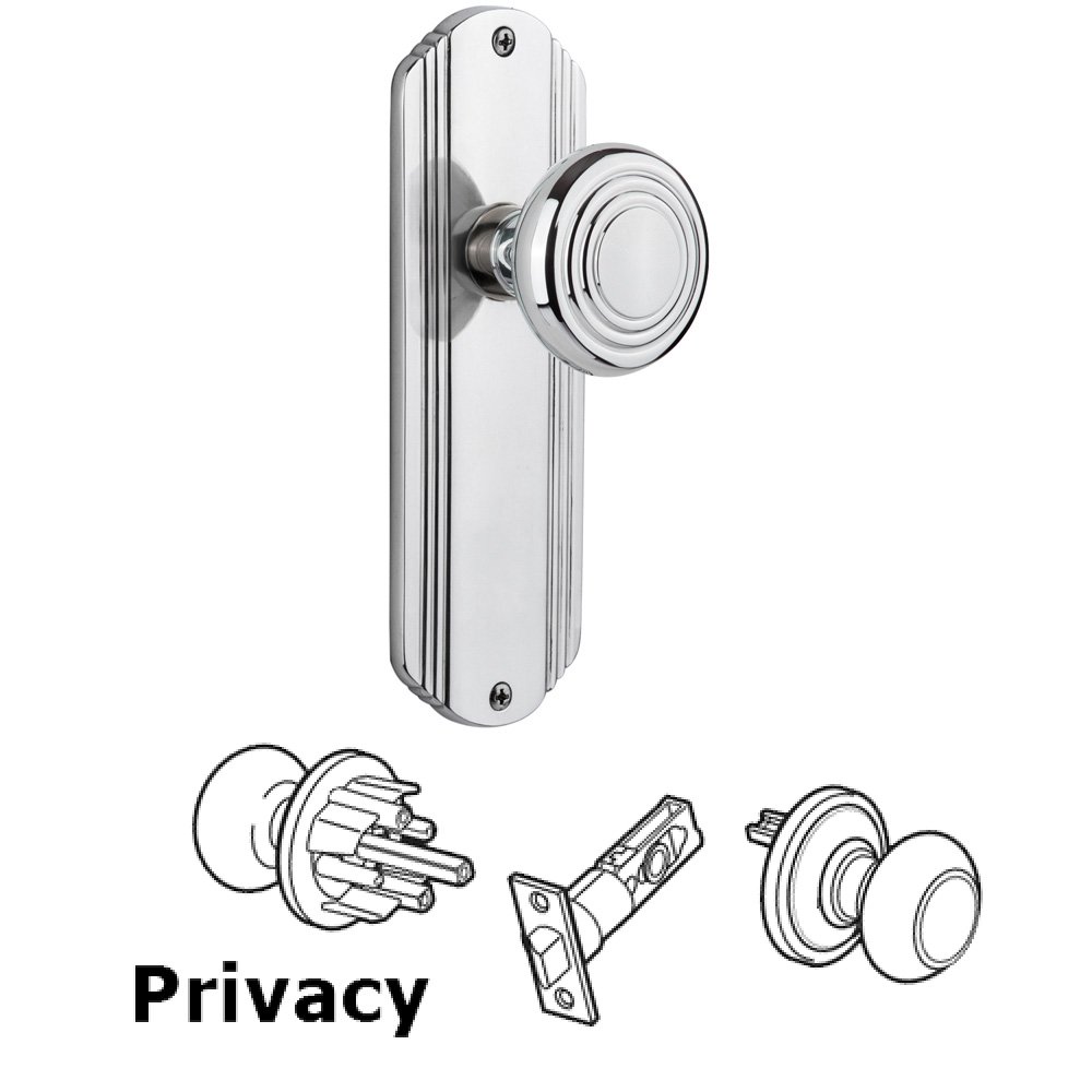 Privacy Deco Plate with Deco Door Knob in Bright Chrome
