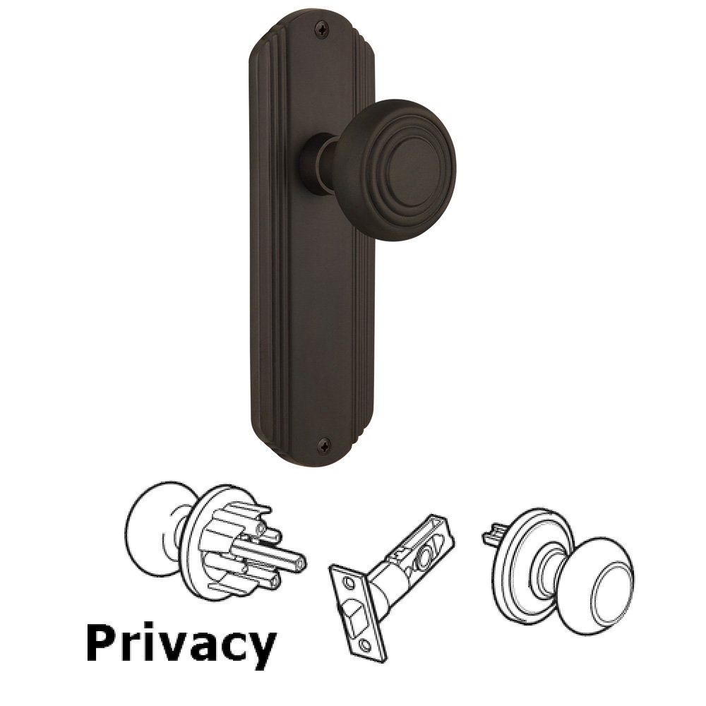 Complete Privacy Set Without Keyhole - Deco Plate with Deco Knob in Oil Rubbed Bronze