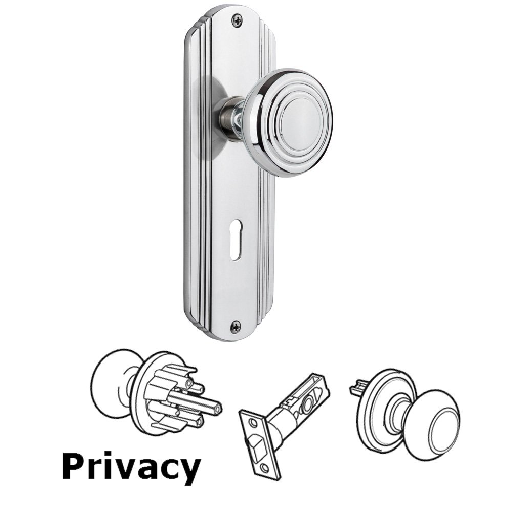 Complete Privacy Set With Keyhole - Deco Plate with Deco Knob in Bright Chrome