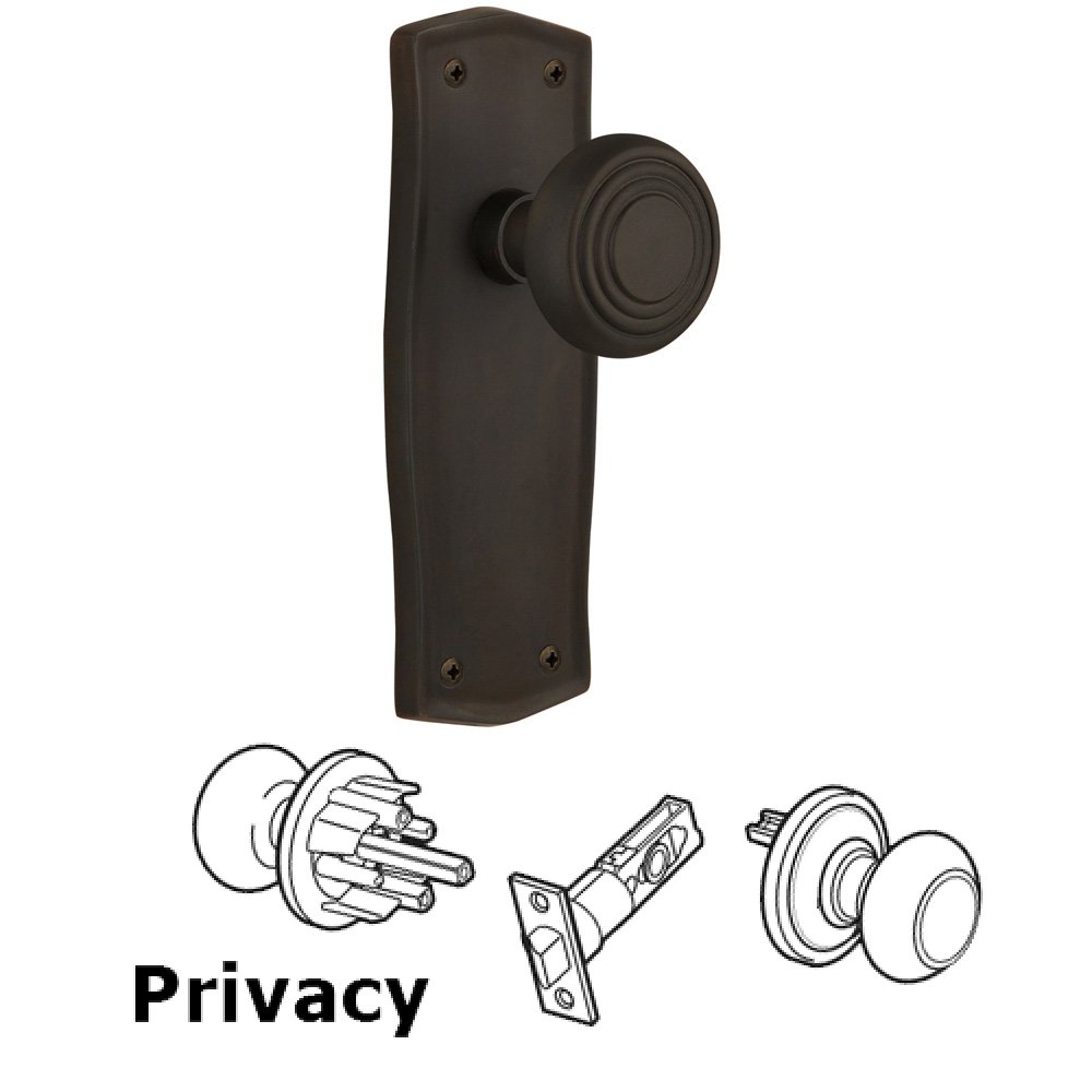Complete Privacy Set Without Keyhole - Prairie Plate with Deco Knob in Oil Rubbed Bronze