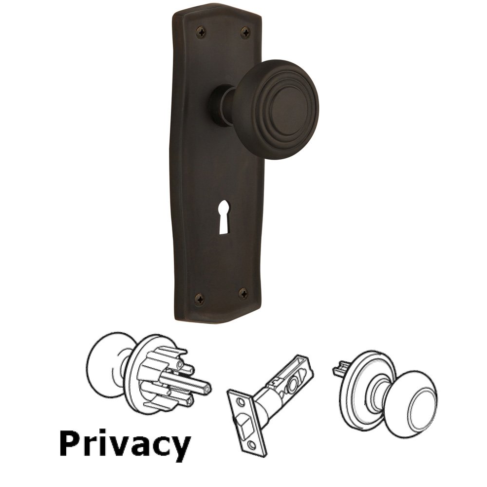 Complete Privacy Set With Keyhole - Prairie Plate with Deco Knob in Oil Rubbed Bronze