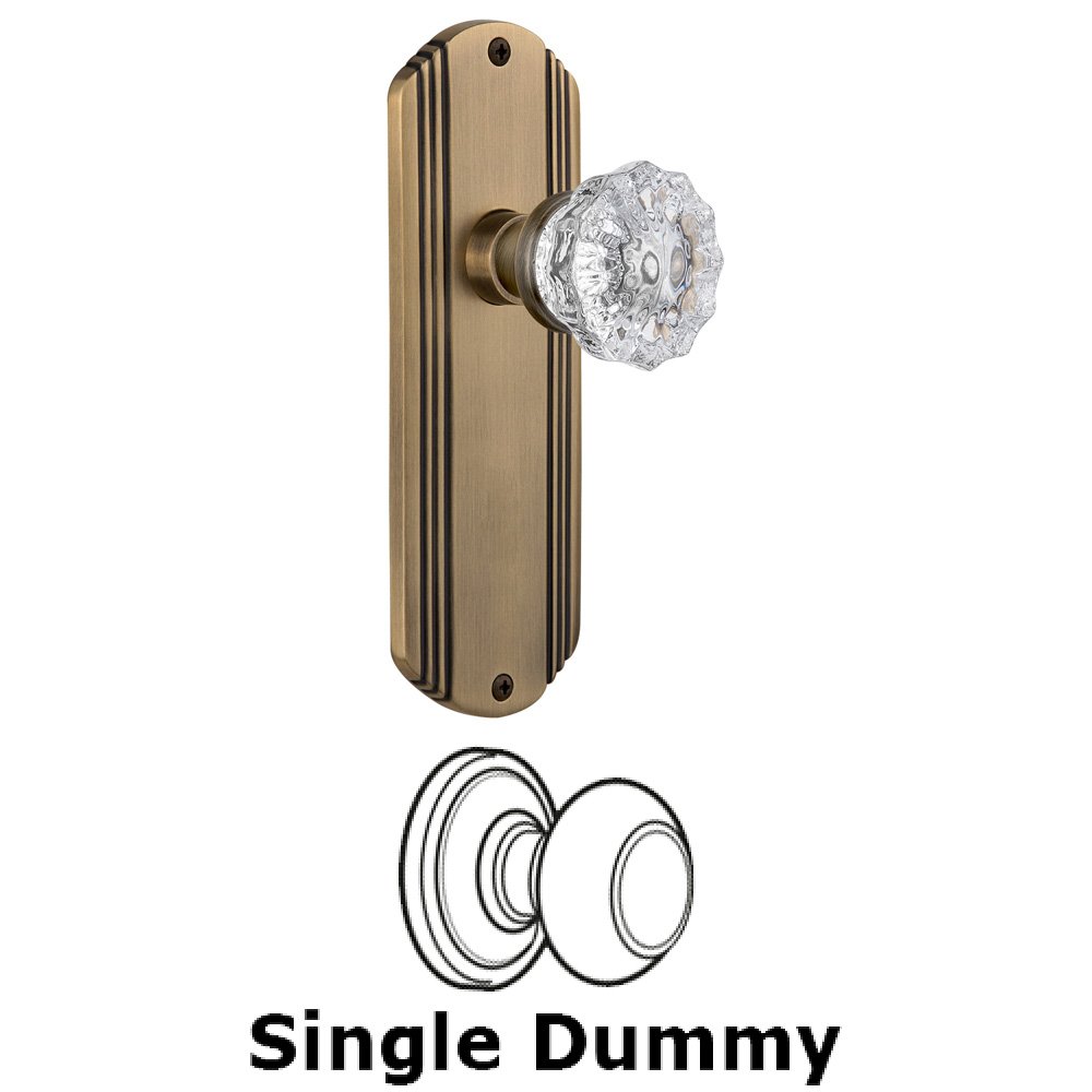 Single Dummy Knob Without Keyhole - Deco Plate with Crystal Knob in Antique Brass