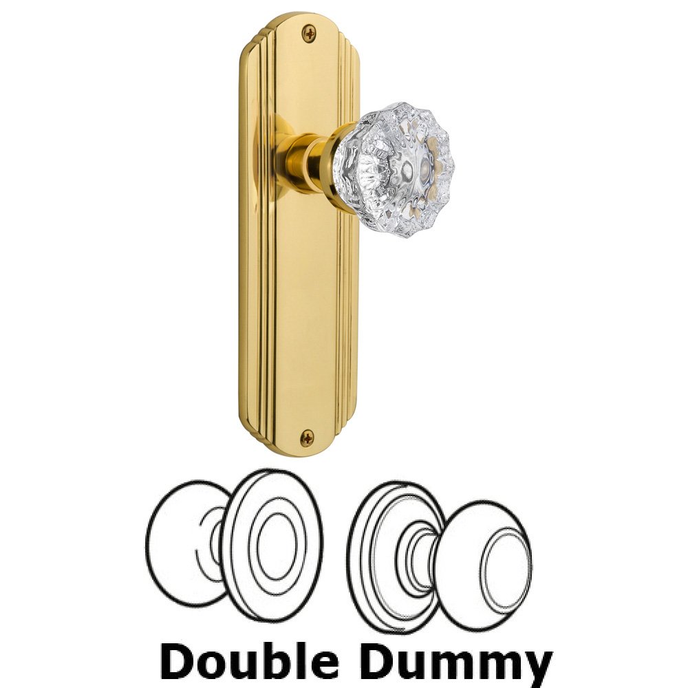 Double Dummy Set Without Keyhole - Deco Plate with Crystal Knob in Polished Brass