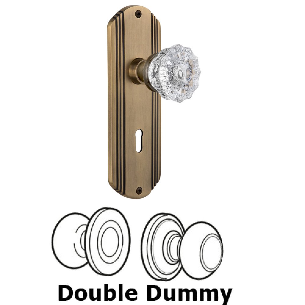 Double Dummy Set With Keyhole - Deco Plate with Crystal Knob in Antique Brass