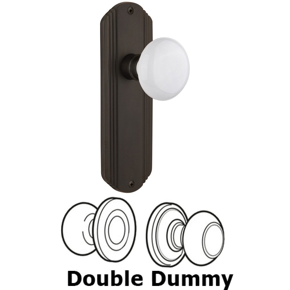 Double Dummy Set Without Keyhole - Deco Plate with White Porcelain Knob in Oil Rubbed Bronze