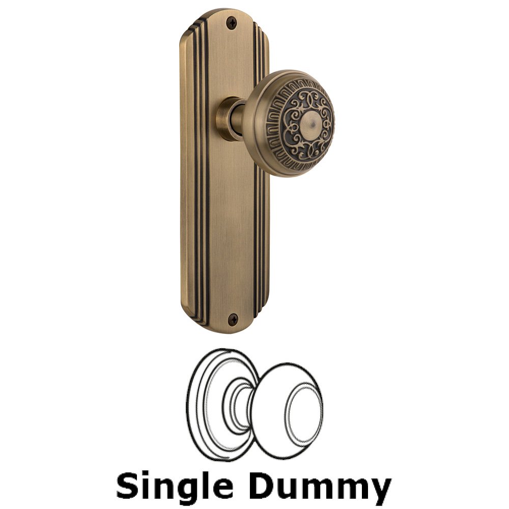 Single Dummy Knob Without Keyhole - Deco Plate with Egg & Dart Knob in Antique Brass