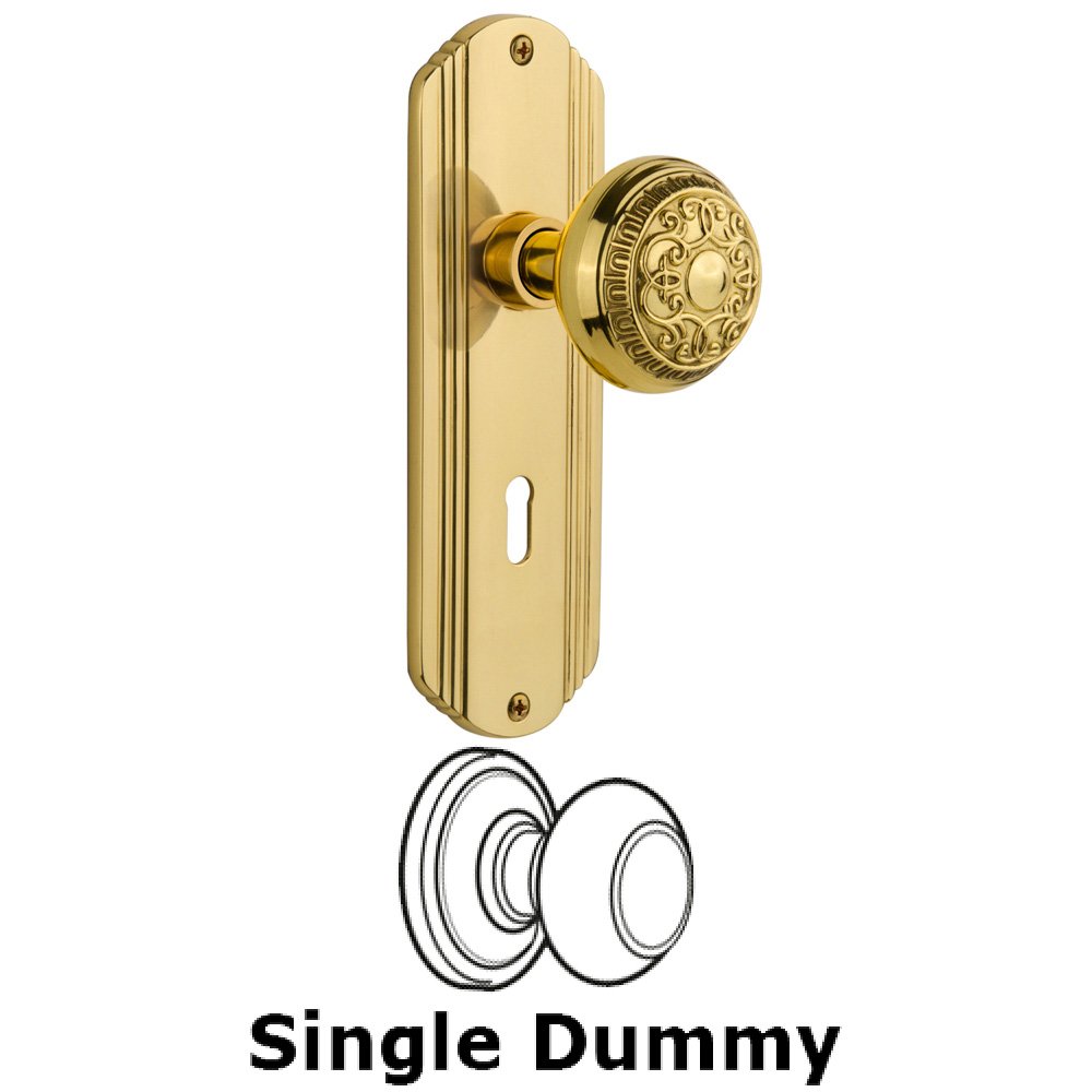 Single Dummy Knob With Keyhole - Deco Plate with Egg & Dart Knob in Polished Brass