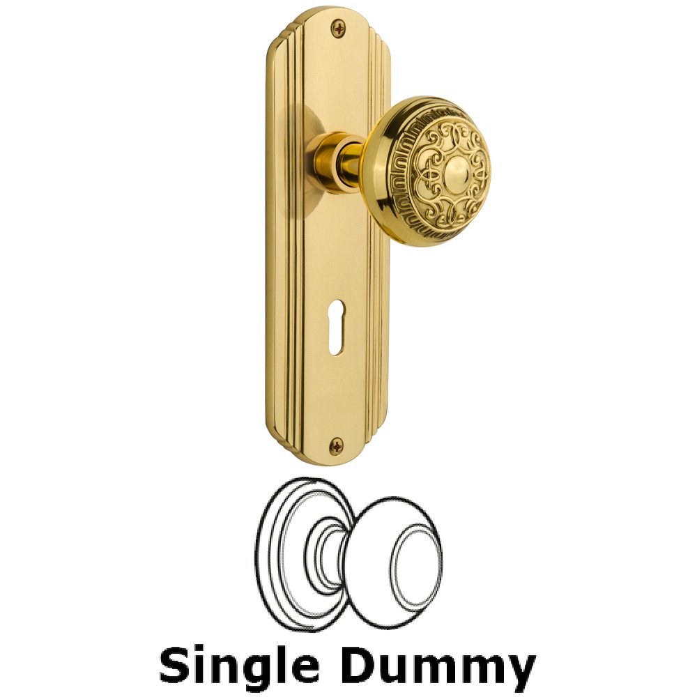 Single Dummy Knob With Keyhole - Deco Plate with Egg & Dart Knob in Unlacquered Brass