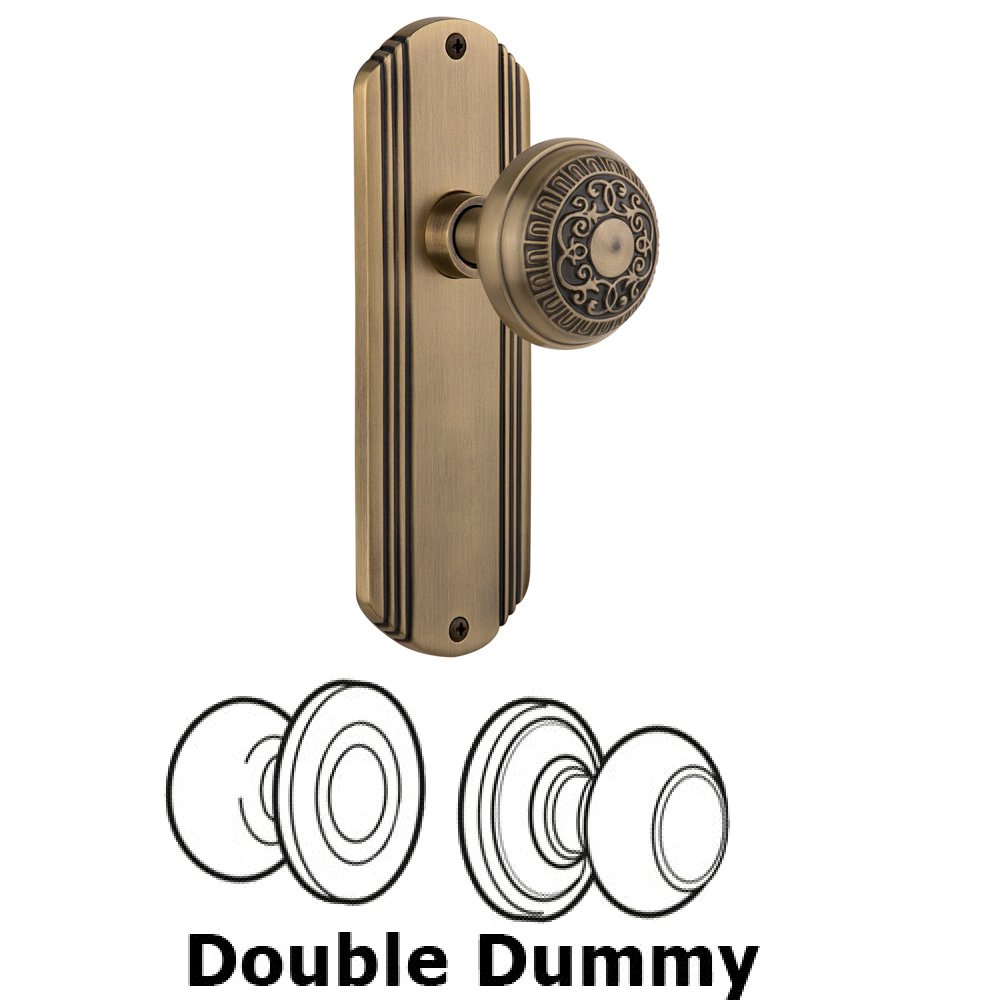 Double Dummy Set Without Keyhole - Deco Plate with Egg & Dart Knob in Antique Brass