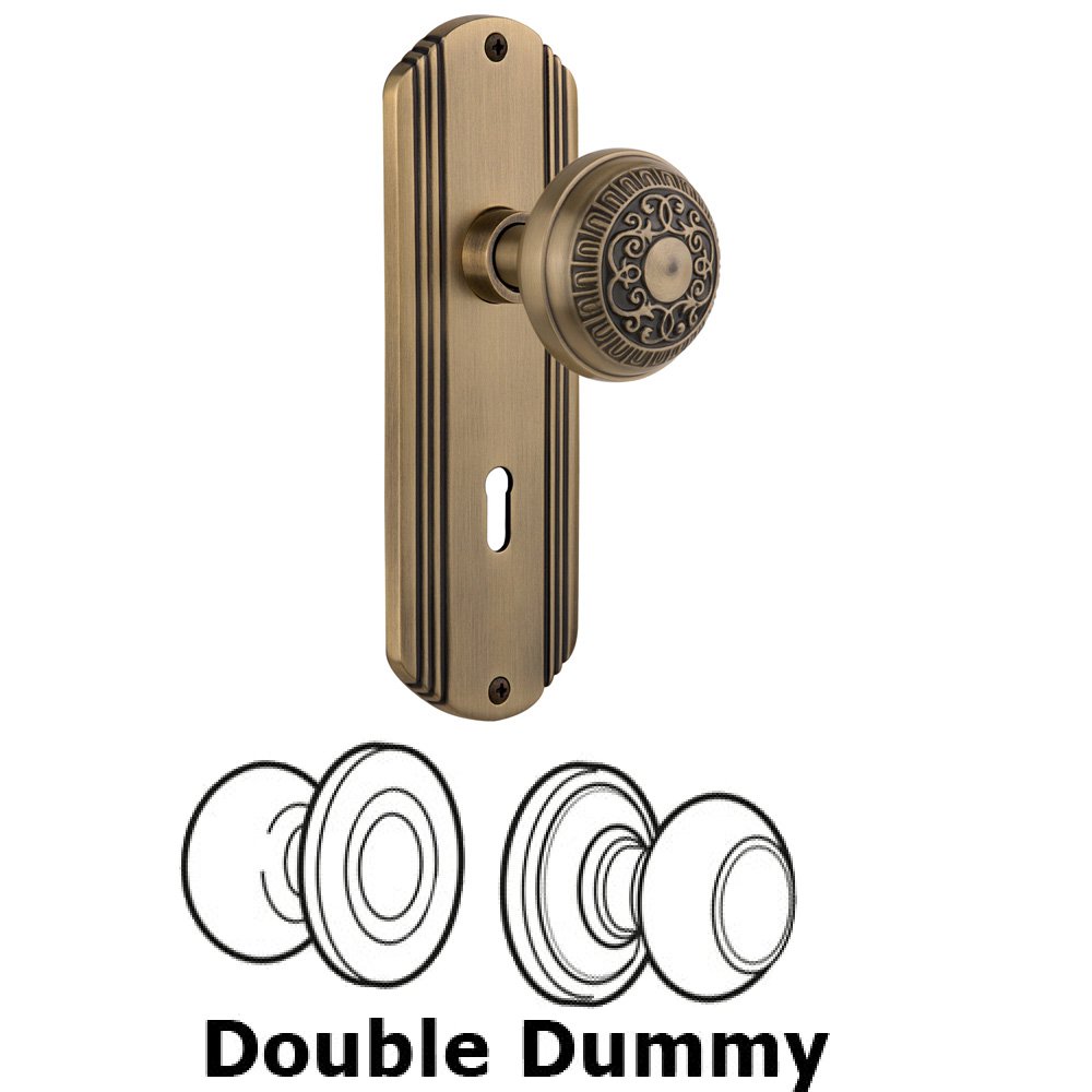 Double Dummy Set With Keyhole - Deco Plate with Egg & Dart Knob in Antique Brass