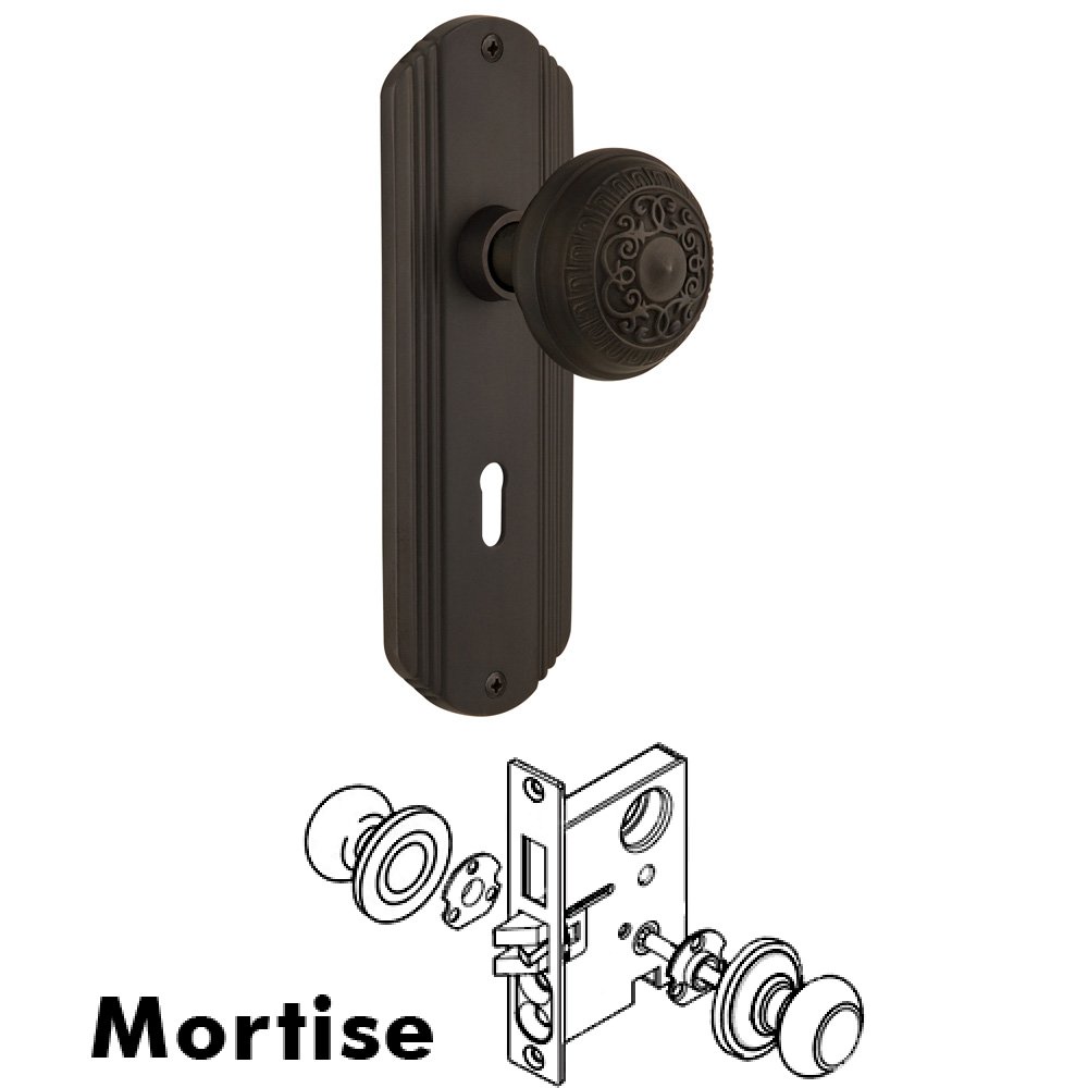 Complete Mortise Lockset - Deco Plate with Egg & Dart Knob in Oil Rubbed Bronze